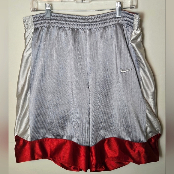 Men's Nike Reversible Durasheen Red & Silver Basketball Shorts, Size Large - Picture 1 of 7